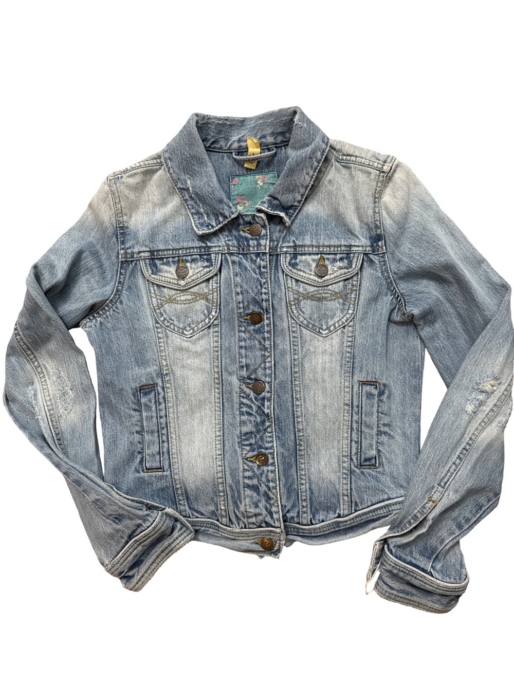 Abercrombie & Fitch Girls Denim Jean Jacket Size Large Distressed Buttons Denim